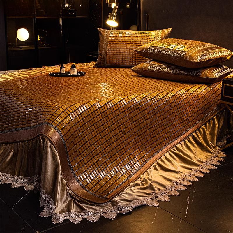 夏天麻将席三件套2026新款冰丝席子床垫竹草席藤席床裙款麻将凉席_126