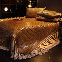 夏天麻将席三件套2026新款冰丝席子床垫竹草席藤席床裙款麻将凉席