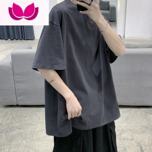 七斓短袖男潮牌简约百搭ins宽松港风t恤打底衫半袖夏季纯色体恤五分袖