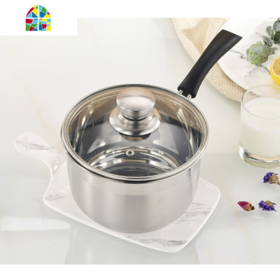 304不锈钢奶锅加厚热奶锅不粘锅辅食婴儿牛奶小锅汤锅电磁炉用 FENGHOU 16CM凹珠头奶锅加特厚款