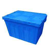 易企采 长600*宽400*高380MM周转箱 加厚塑料斜插式带盖物流箱配送箱储物工具整理收纳箱