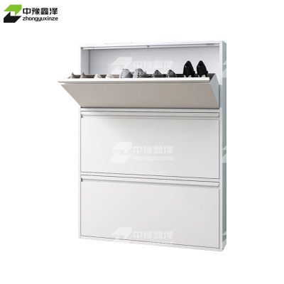 中豫鑫泽 ZYXZ4022018 钢制翻斗鞋柜简约现代收纳柜白色三斗