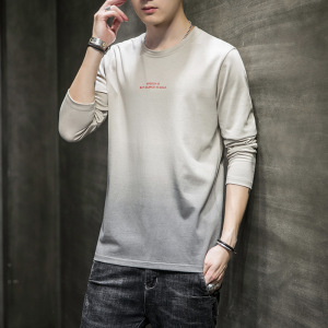 男装长袖T恤男秋冬季ins潮流渐色休闲修身圆领纯棉长袖T恤男