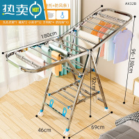敬平不锈钢晾衣架落地折叠卧室内家用晒衣杆凉阳台简易婴儿挂衣服架子 全不锈钢1.8米三层+鞋托+防风条[送晾晒礼包] 中