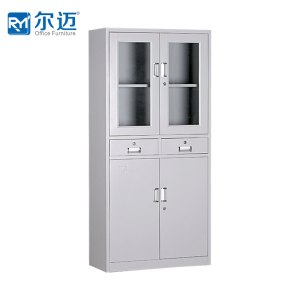 尔迈 文件柜铁皮柜办公柜钢制资料柜储物柜带锁钢制档案柜 中二斗
