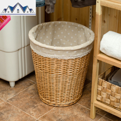 藤编收纳筐脏衣篓大号柳编衣物玩具脏衣服收纳篮脏衣篮编织框带盖 三维工匠