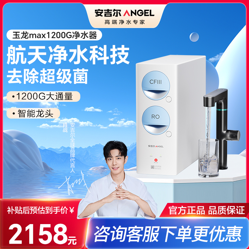 安吉尔净水器家用直饮机 RO反渗透膜净饮机玉龙/天池Max1200G双出水0阻垢剂