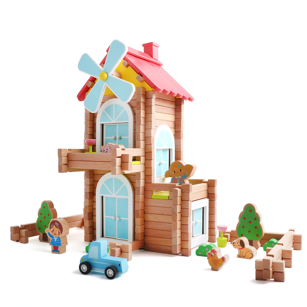 木玩世家儿童木制积木拼插益智早教木制玩具1男孩2-3周岁6木头儿童屋