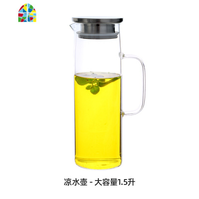 耐热防爆玻璃水壶ins风大容量家用冷水壶果汁壶凉水壶凉水杯套餐 FENGHOU 竹盖水壶1.5L+6水杯