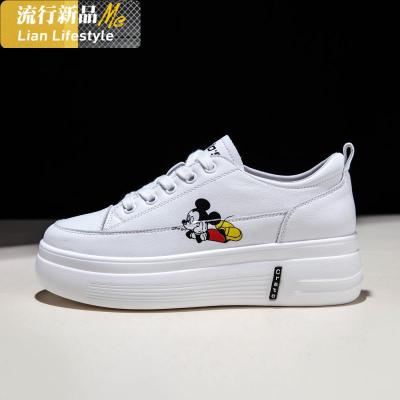 真皮厚底松糕鞋内增高小白鞋女鞋2020春季新款小个子单鞋女士鞋子知义(ZHIYI)休闲鞋