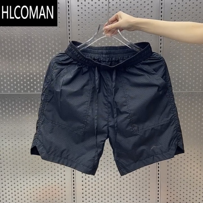 HLCOMAN运动速干短裤男2025夏季薄款休闲透气网孔五分裤痞帅冰丝开叉中裤