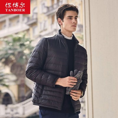 坦博尔2021新款反季轻薄羽绒服男短款立领大码羽绒服休闲商务外套