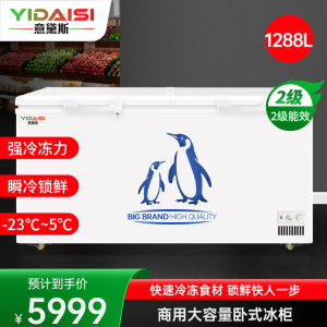 意黛斯商用卧式冰柜冰淇淋柜雪糕柜保鲜柜展示柜超市大容量玻璃门冷藏冷冻饮料冰箱水果点菜陈列柜深岛柜BD/BC-1288L