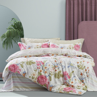 富安娜 磨毛抗菌四件套 被套+床单+枕套*2 203*229cm 玲珑漫语