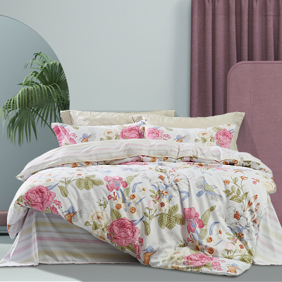 富安娜 磨毛抗菌四件套 被套+床单+枕套*2 203*229cm 玲珑漫语