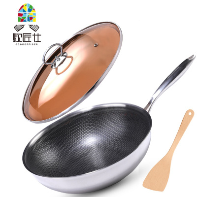 304不锈钢炒锅锅家用电磁炉燃气灶无涂层无油烟炒菜锅 FENGHOU