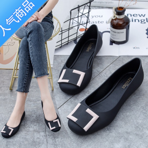 SUNTEK时尚方扣凉鞋巴西果冻香香鞋防水防滑女式浅口漂亮雨鞋平底女胶鞋