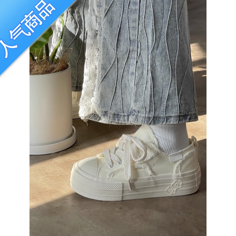 SUNTEK显脚小云朵韩系小白鞋女生配裙子百搭休闲小众设计感透气帆布女鞋