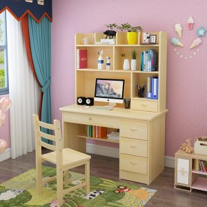 实木电脑桌松木学习桌书桌书柜学习桌简约台式家用写字桌