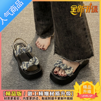 SUNTEK配裙子时尚凉鞋2023年新款女夏季松糕厚底蝴蝶结仙女风沙滩罗马鞋