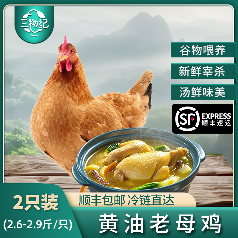 [苏鲜生推荐]三物纪 皖南黄油老母鸡2.6-2.9斤/只 2只装 新鲜现杀冷冻净膛慢养走地鸡