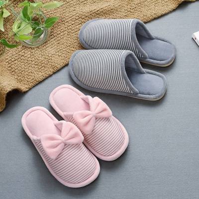 2018新款冬季条纹棉拖鞋男女居家居室内厚底韩版可爱防滑冬天月子威珺