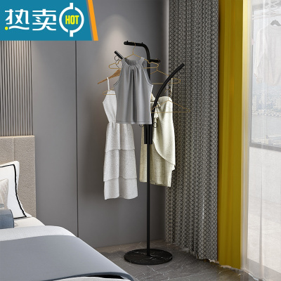敬平简易衣架家用落地网红挂衣架小型衣帽架卧室客厅阳台晾衣架衣服架 T款黑色+黑白根+5个黑色衣架