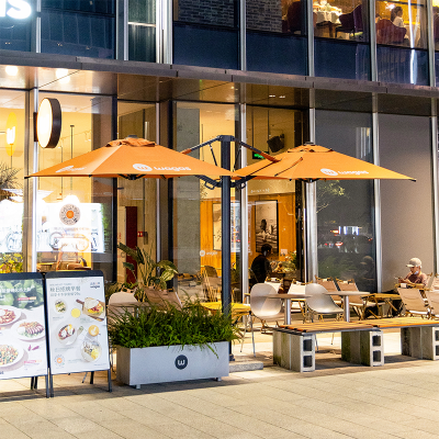 紫叶双头罗马伞高端液压商用店铺门口sunbrella遮阳伞大理石底座