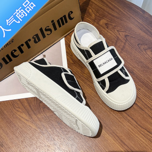 SUNTEK学院风魔术贴帆布鞋女鞋2023新款春秋夏款厚底布鞋休闲板鞋一脚蹬