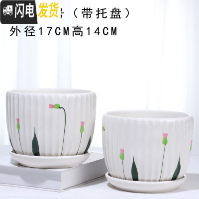 三维工匠花盆陶瓷家用简约室内大号带托盘大绿萝多肉家用花盆批发 63002草花两个大号 大花盆容器