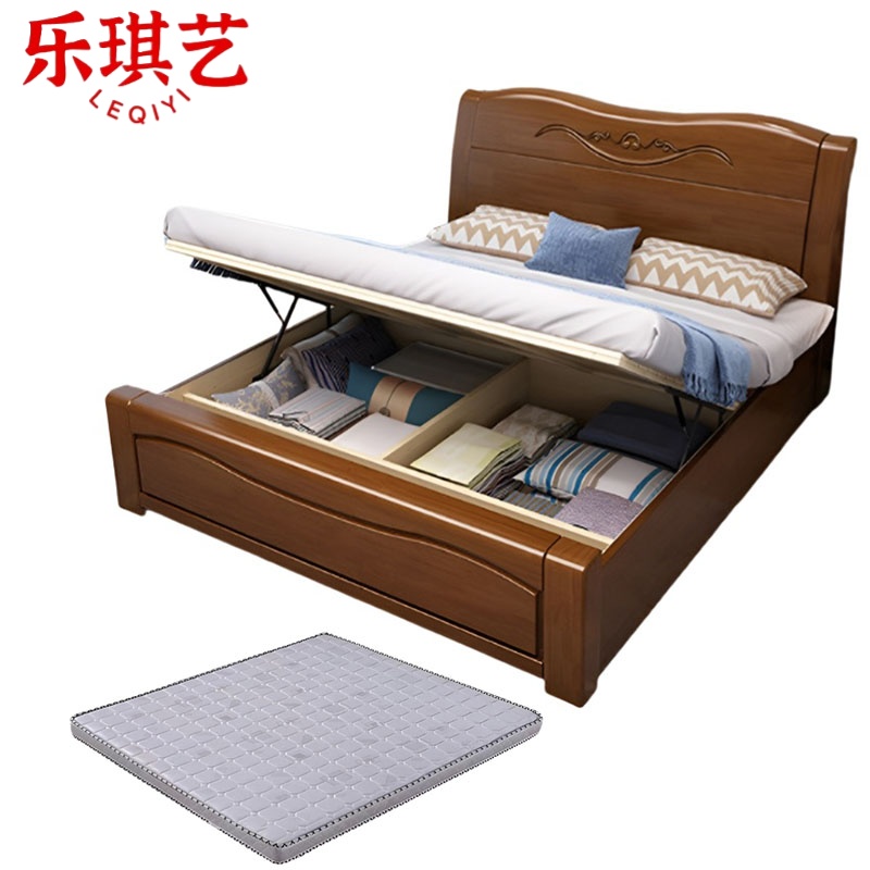 乐琪艺 实木单人床 1.8m(气压款)+10cm床垫 套