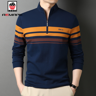 AEMAPE美国苹果长袖t恤男毛衣高领秋季纯棉体桖薄款针织衫男装拉链领口全棉丅血