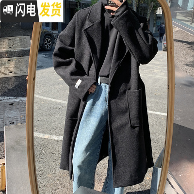 HLCOMAN毛呢大衣男秋冬季韩版潮流帅气中长款风衣港风宽松加厚呢子外套风衣