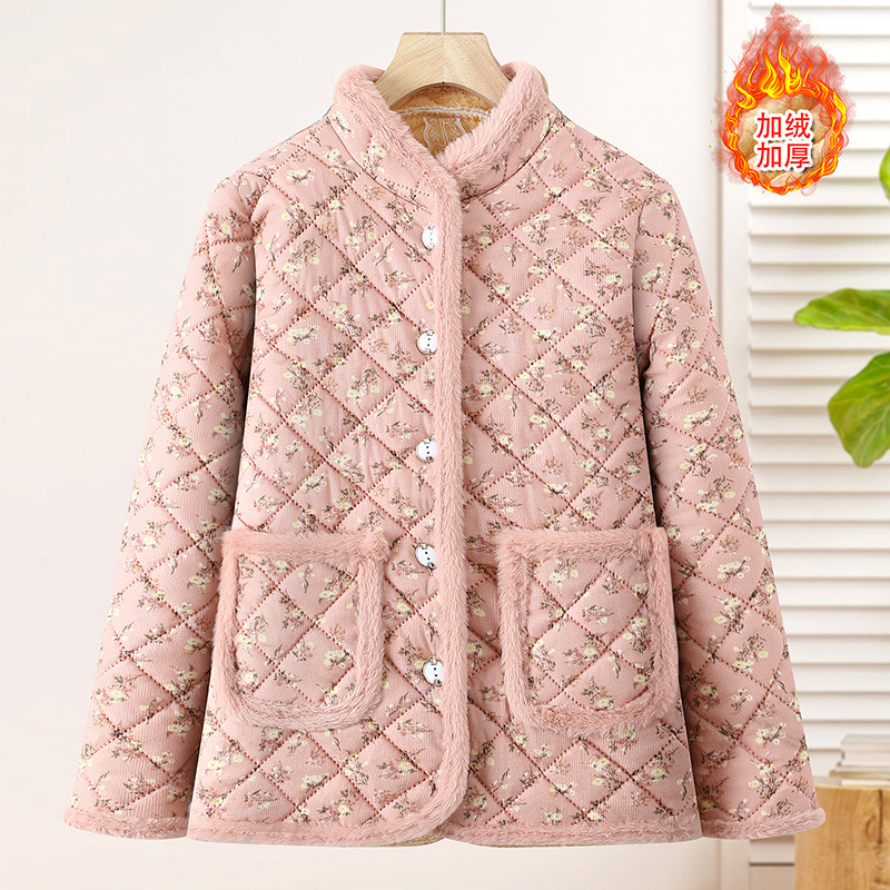 年女装加绒保暖妈妈冬装棉衣女40-60花棉袄中老年衣服50岁女