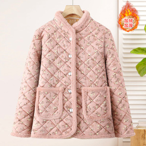 年女装加绒保暖妈妈冬装棉衣女40-60花棉袄中老年衣服50岁女