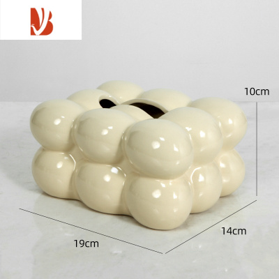 三维工匠奶油风棉花糖纸巾盒创意陶瓷轻奢抽纸盒摆件客厅纸抽盒茶几餐桌 棉花糖纸巾盒 米色