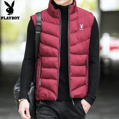花花公子(PLAYBOY)新款男士立领无袖棉马甲韩版潮流帅气棉马夹男加厚外套纯色坎肩背心马甲