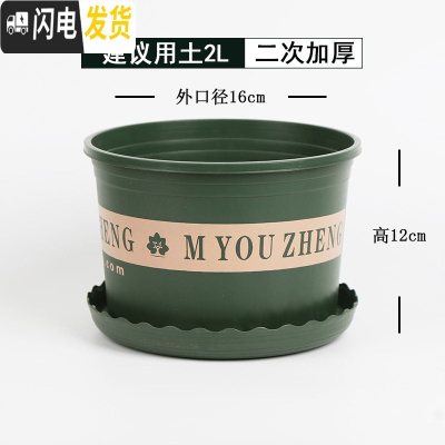 三维工匠矮胖加仑盆二代 加厚塑料花盆北欧简约月季绿萝大号花盆创意 个性 [10个装]军绿色16矮胖(含托)买10花盆容器