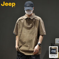 JEEP吉普美式轻薄polo衫男款夏季纯棉百搭宽松休闲男士五分袖T恤