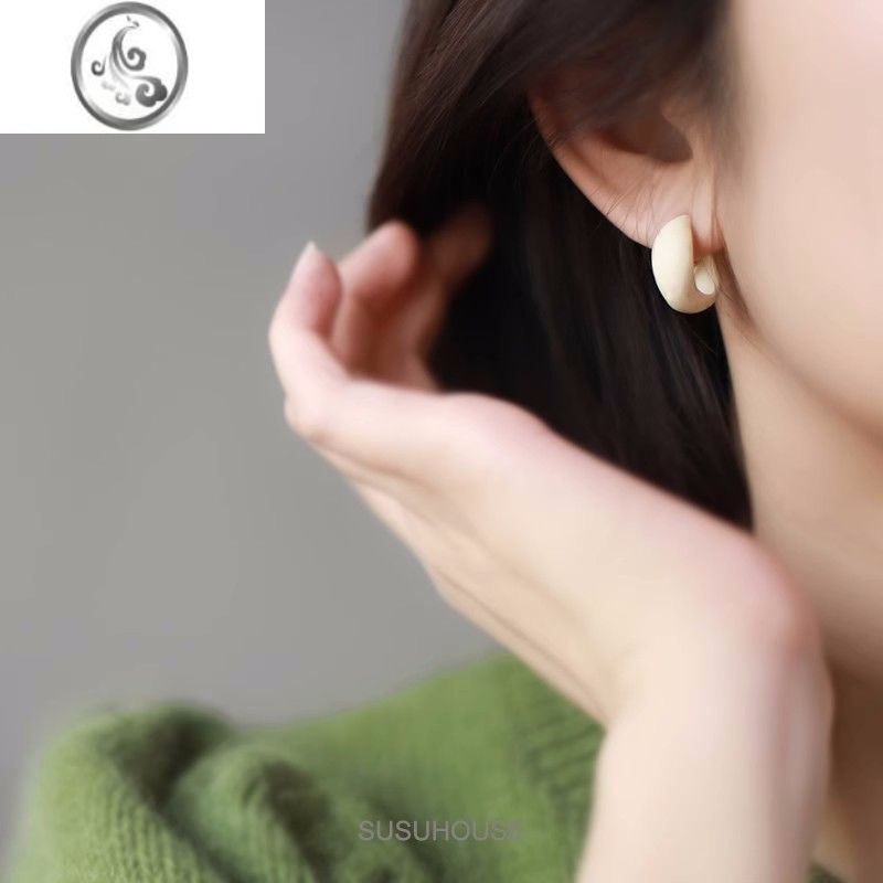 JiMi春夏米色耳圈蚊香盘耳夹无耳洞女清新无痛耳饰简约耳环法式设计感