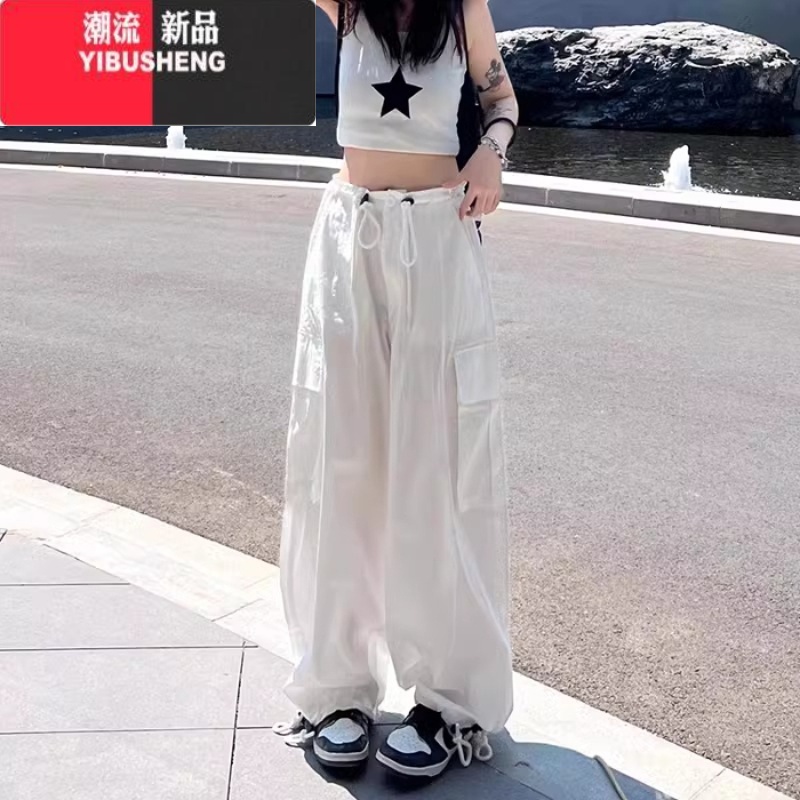 YIBUSHENG美式白色阔腿高腰百搭工装直筒休闲裤女季设计感修身显瘦长裤子