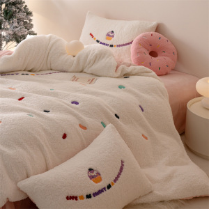 ins少女A类全消光牛奶绒四件套秋冬儿童床品冬季双面珊瑚绒三件套