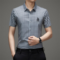 夏季短袖新款男士无痕衬衣中青年格子男装时尚休闲薄款衬衫