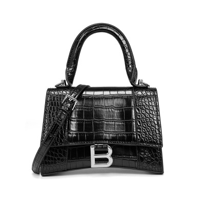 斯妮拉 正品欧美时尚女士感沙漏包平纹鳄鱼纹B字扣手提包单肩斜挎弯月包女包小包