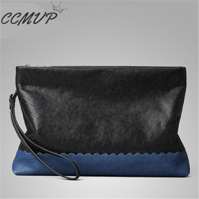 CCMVP品牌自营质量保证-CCMVP男士真皮手包信封包撞色男包头层牛皮手拿包大容量手抓包软皮夹包撞色默认颜色