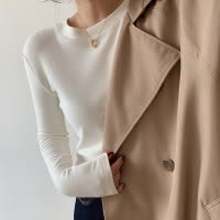 双面德绒打底衫女装内搭秋冬磨毛长袖T恤女韩版白色圆领上衣