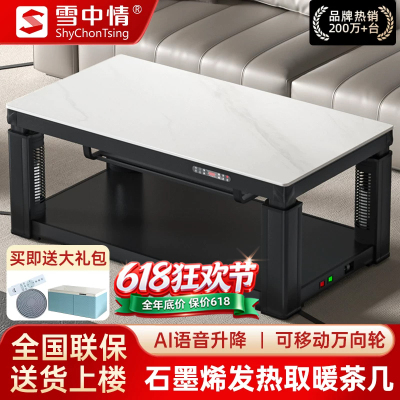 雪中情电暖桌取暖桌电暖炉烤火桌茶几一体升降电暖茶几家用客厅长方形烤火炉电炉取暖器电暖器电茶几岩板带雪山银狐1.5米