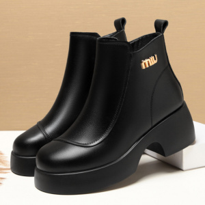 妈妈棉鞋冬季新款女士靴子粗跟厚底加绒保暖女士短靴中年女鞋