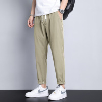 夏季男士冰丝休闲裤直筒修身薄款速干透气商务通勤垂感长裤子男