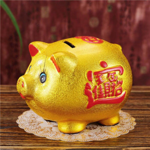 林檎金猪存钱罐 本命年特大号陶瓷可爱纸币零钱储钱罐储蓄罐猪年吉祥物送儿童创意生日送女朋友老婆生日礼物送女朋友老婆情人节七